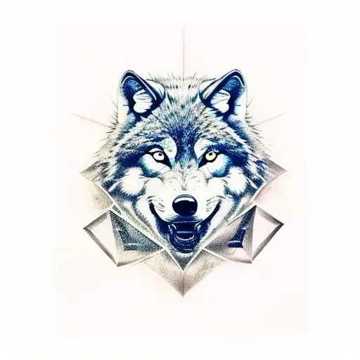 Aggressive Wolf Face With Letters Creed Name Below