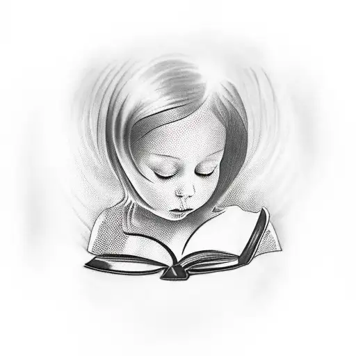 A Realistic Portrait Of Your Daughter Holding A Book And Surrounded By Love Quotes