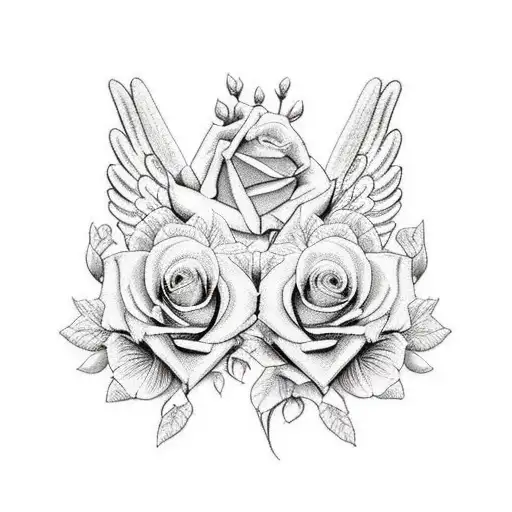 Angel Wings And Roses Color