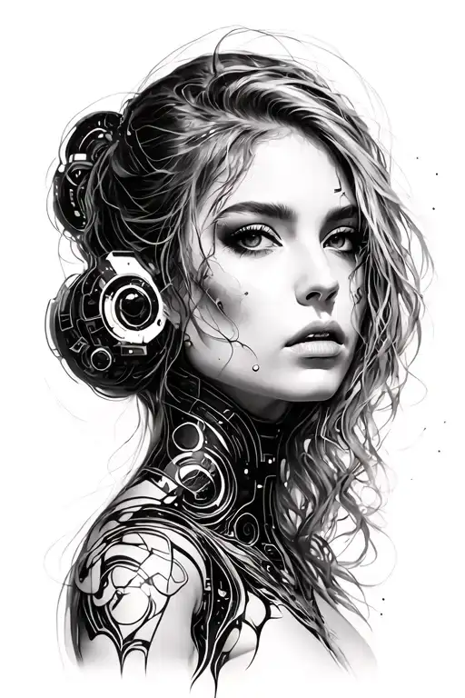 A Futuristic Manga Style Woman In Black And White