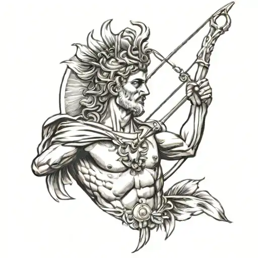 Apollo With Bow With The Rising Sun Shining Brightly