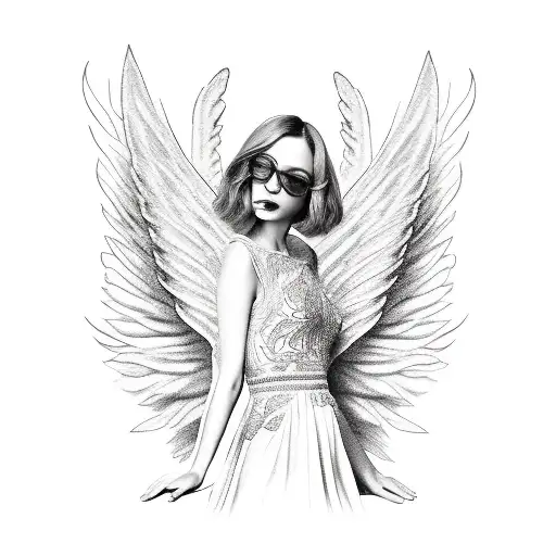 Angel With Bob Cut Hair And Realistic Wings