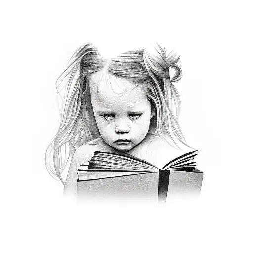 A Realistic Portrait Of Your Daughter Holding A Book And Surrounded By Love Quotes