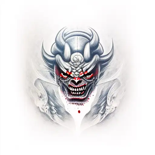 Scary Oni Mask With Blood