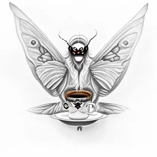 A Realistic Portrait Of Mothman Holding A Cup Of Coffee