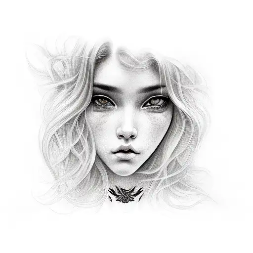 Beautiful Girl Purple Wavy Hair Brown Eyes