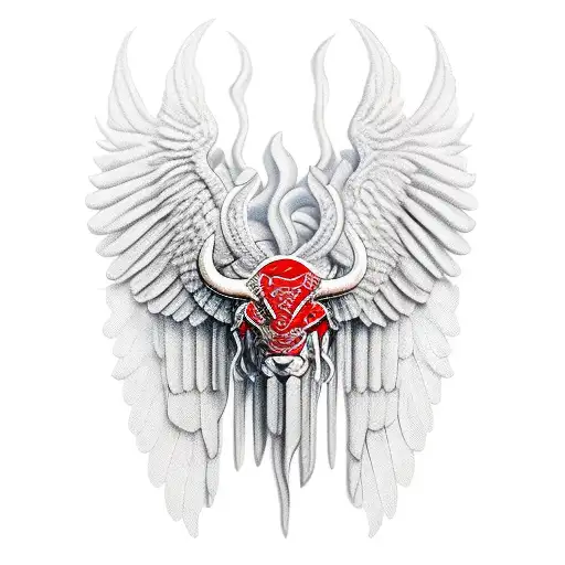 Running Red Muscular Bull With Wings Profile