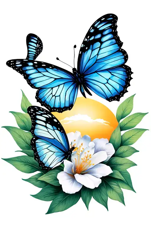 Sampaguita With Two Butterflies And Philippines Sun Behind It