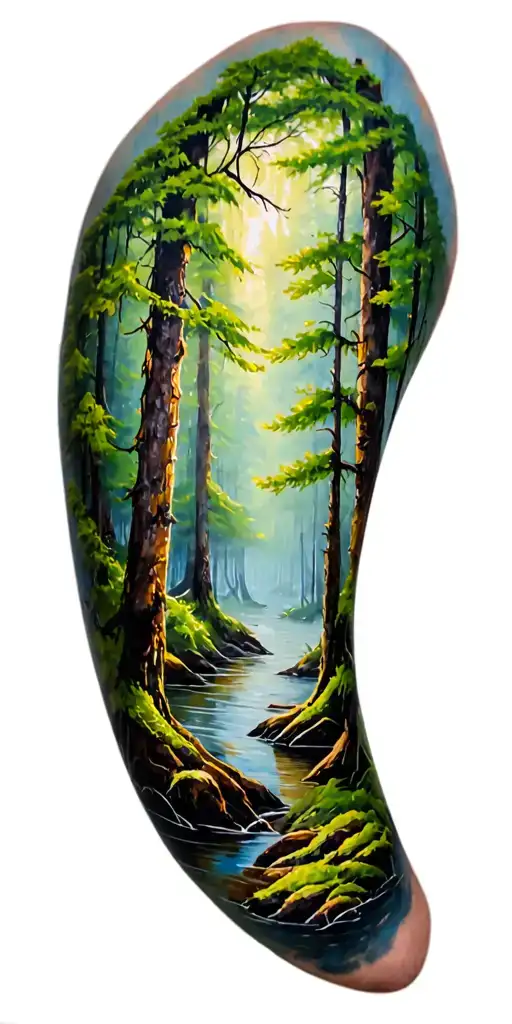 Forest Scene With Coloured Highlights