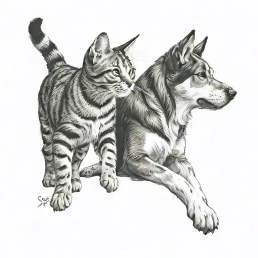 Dog And Cat Playing