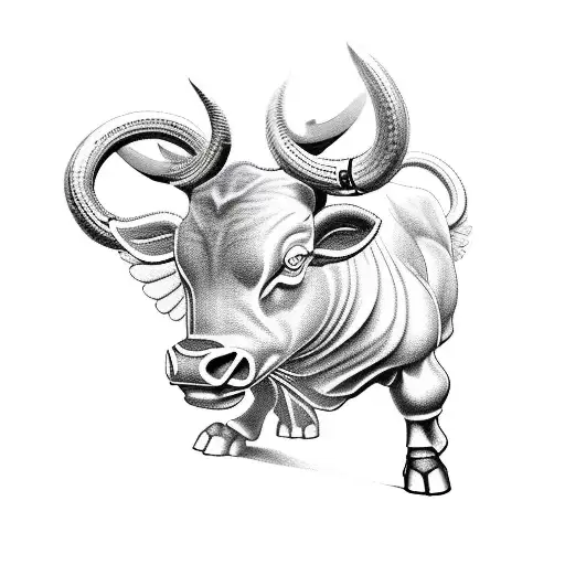 Running Muscular Bull With Wings