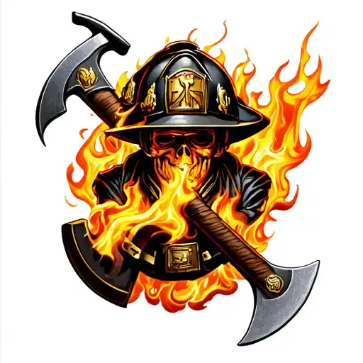 Firefighter Axes With Fire Flames