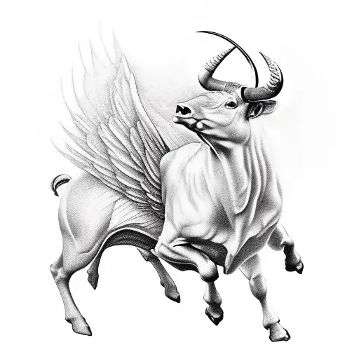 Muscular Bull With Wings Running