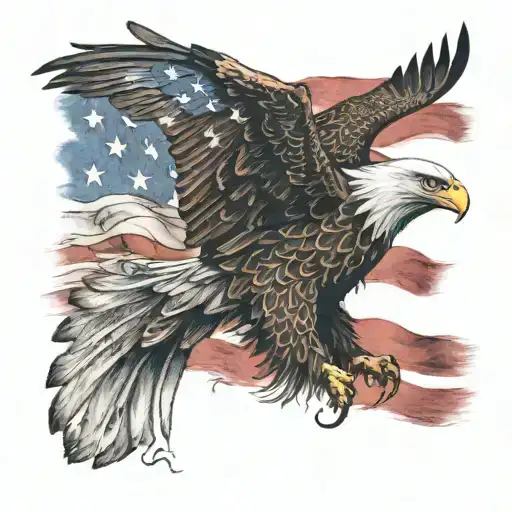 Eagle Over Transparent American Flag