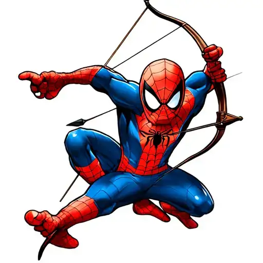 Tattoo For Two Of Cartoon Spider-man Shooting A Bow And Arrow