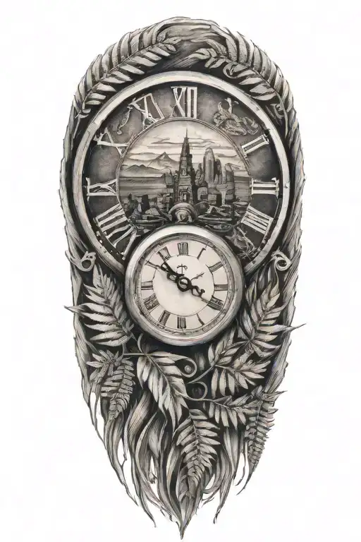 Clock Face With A Silver Fern And Table Mountain