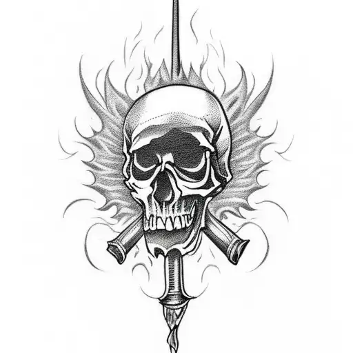 Skull With Flames And A Sword