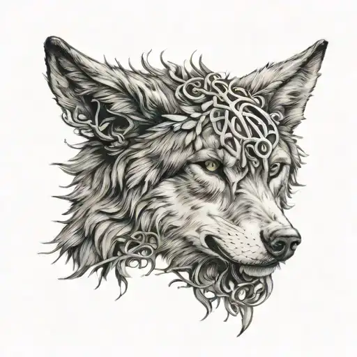 Wolf With Thorn Vine On It's Head Profile Holding