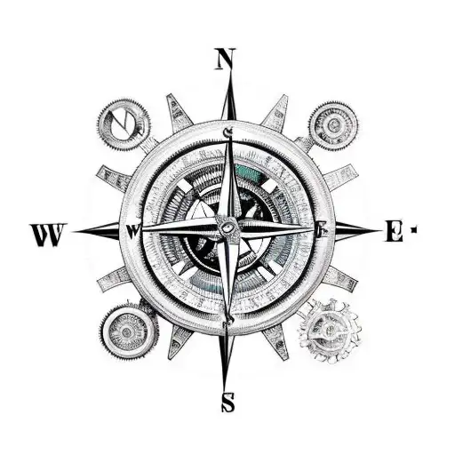 A Compass Intertwined With Mechanical Gears
