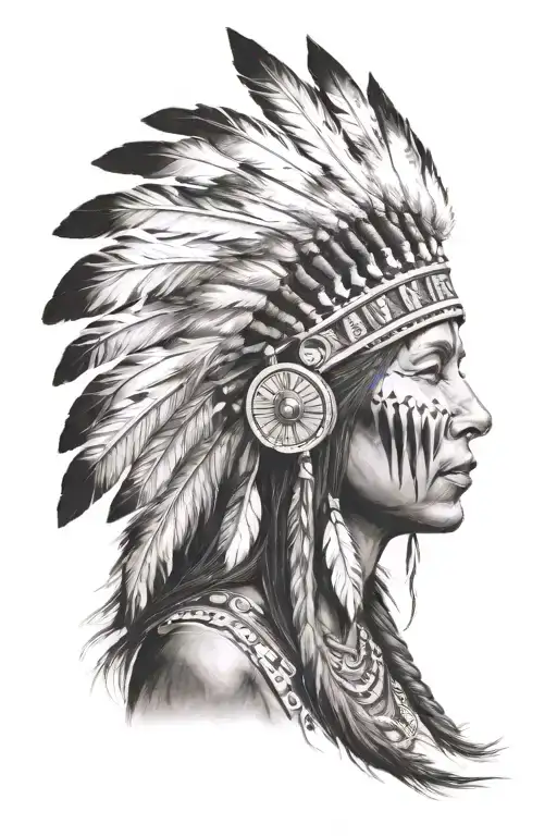 Native American Women With Headress Facing East