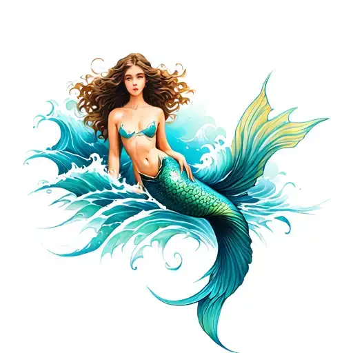 Beautiful Mermaid Summoning Waves Crashing