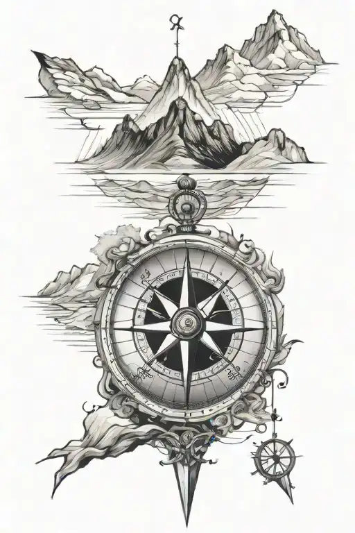 Compass And Mountain With Path Leading