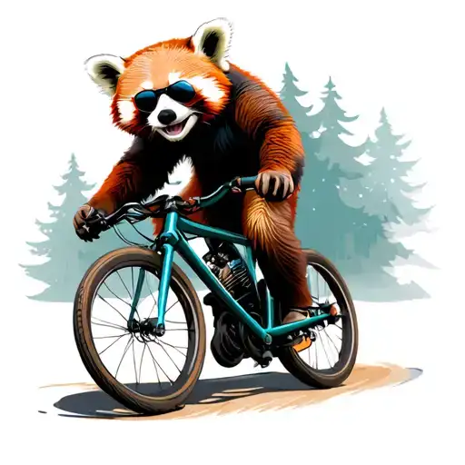 Smiling Red Panda Bear Riding A Road Bike Wearing Sunglasses