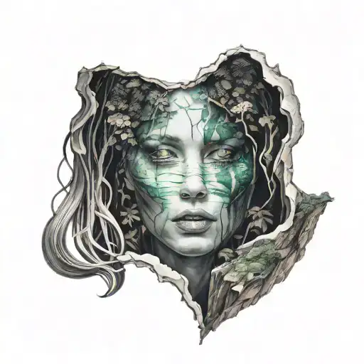 Woman's Face Melted Into A Forest With A Waterfall