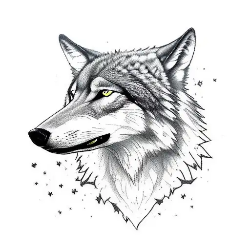 A Protective Father Wolf Watching Over His Two Wolf Cubs In A Moonlit Forest