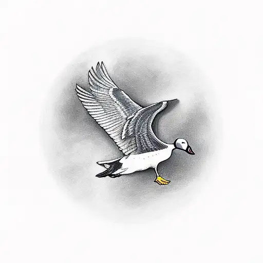 Goose Flying With Letter M On Wing