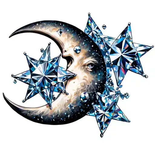 Crescent Moon With Diamond Shaped Stars