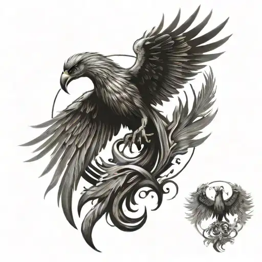 Phoenix Bird Spreading Its Wings And On Top A Cross Symbol Like Jagermister
