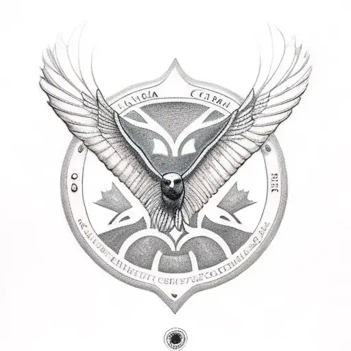 Canada Goose Flying With Letter M On Wing