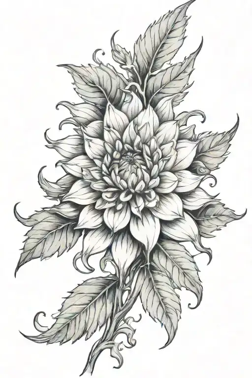 Dahlia Flower With A Phoenix Rising From The Ashes