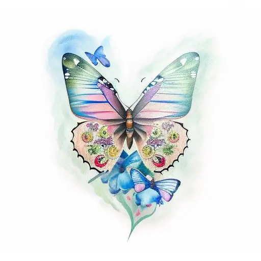 A Realistic Butterfly Surrounded By A Watercolour Background