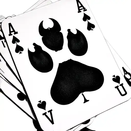 3 Ace Cards Spreaded The Middle Card Has A Dog Paw Print