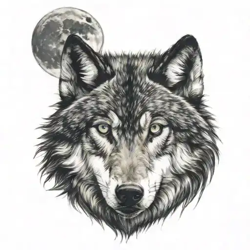 Wolf Face With Moon In The Background