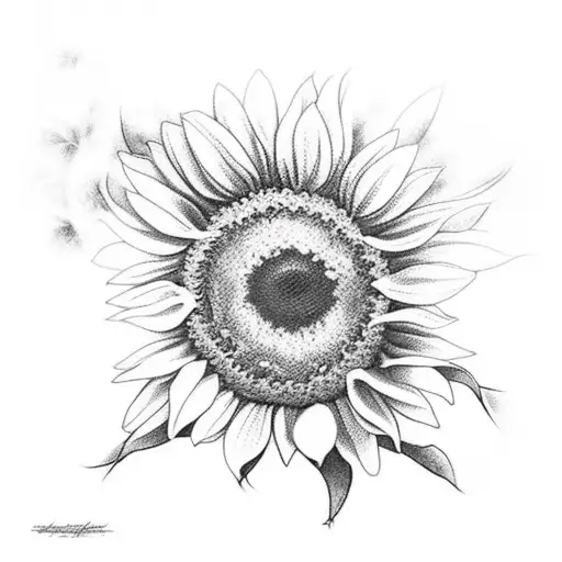 Bee In The Grass With Sunflowers