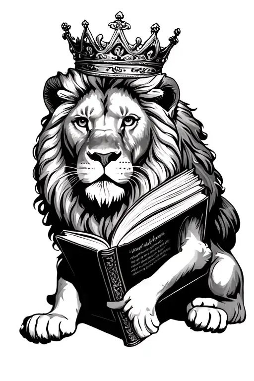 Lion Wearing Crown Holding Book