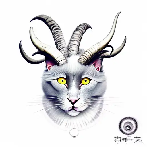Nebelung Cat Face With Long Devil Horns Look Alike Goat Horn And Demonic Symbols Between The Horns
