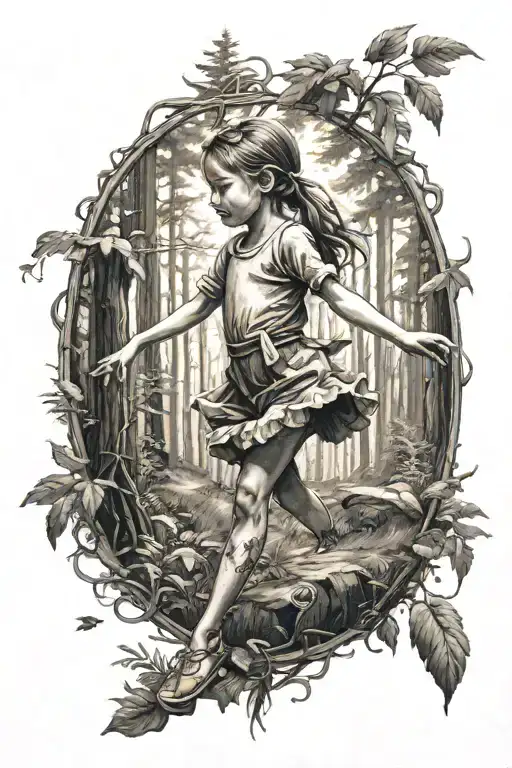 Little Girl Dancing In Forest