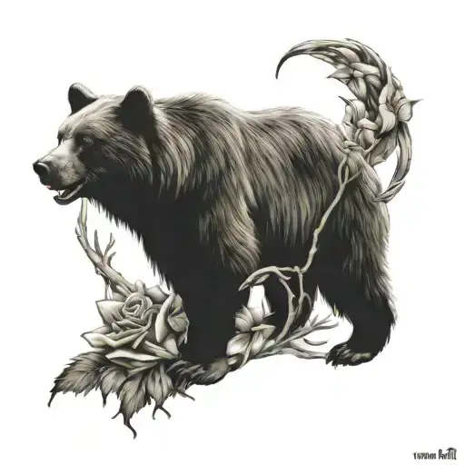 Bear Wolf Rose Intertwined