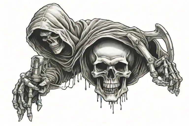 Grim Reaper Carrying A 60Mm Mortar Over His Shoulder And Pointing With The Other Hand