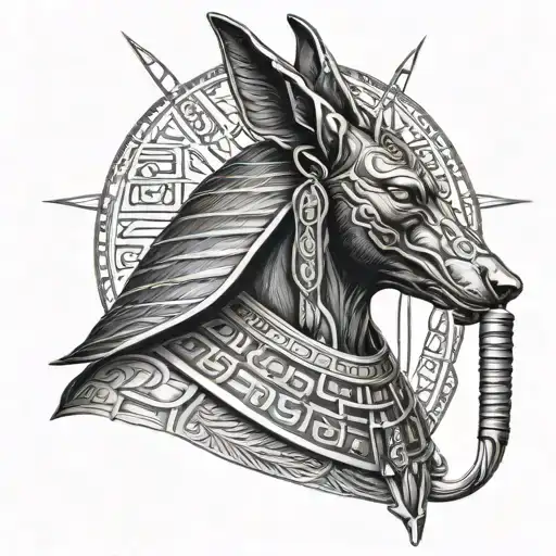 Anubis With Hieroglyphs In The Background In Full