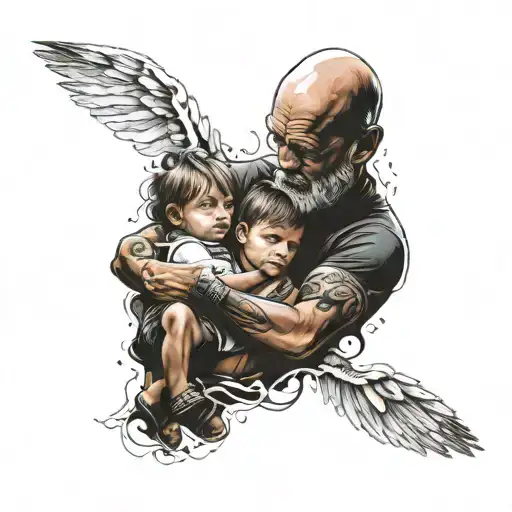 Father Holding Son And Daughter