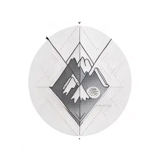 A Minimalist Tattoo Of A Mountain Range With Vertical Arrows Representing Progress And Growth
