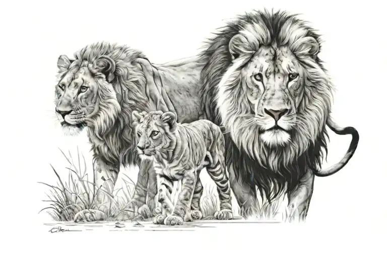 Mom Lion And Son Walking