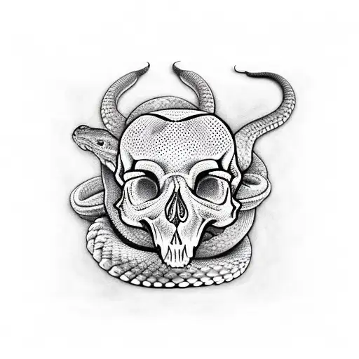 Rattlesnake Wrapped In Dear Skull