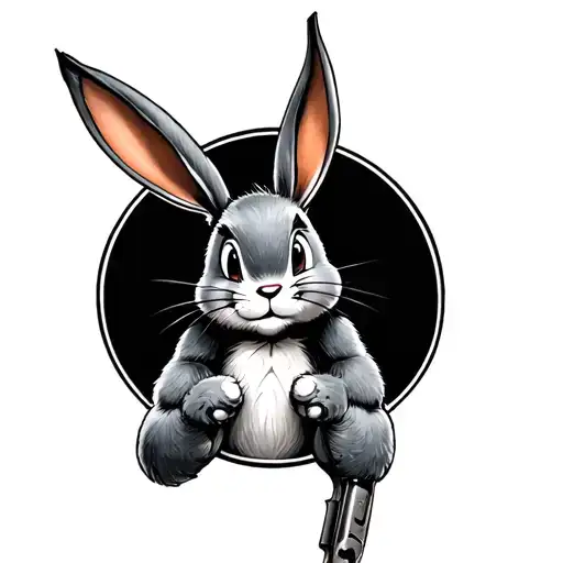 Black And Grey Smooth Shaded Bugs Bunny With A Gun