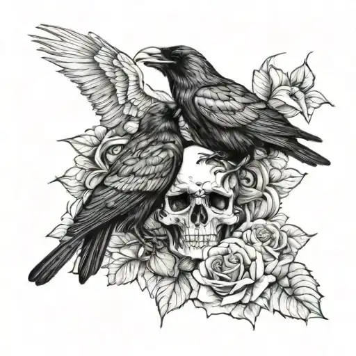 2 Ravens A Skull A Rose A Sunflower